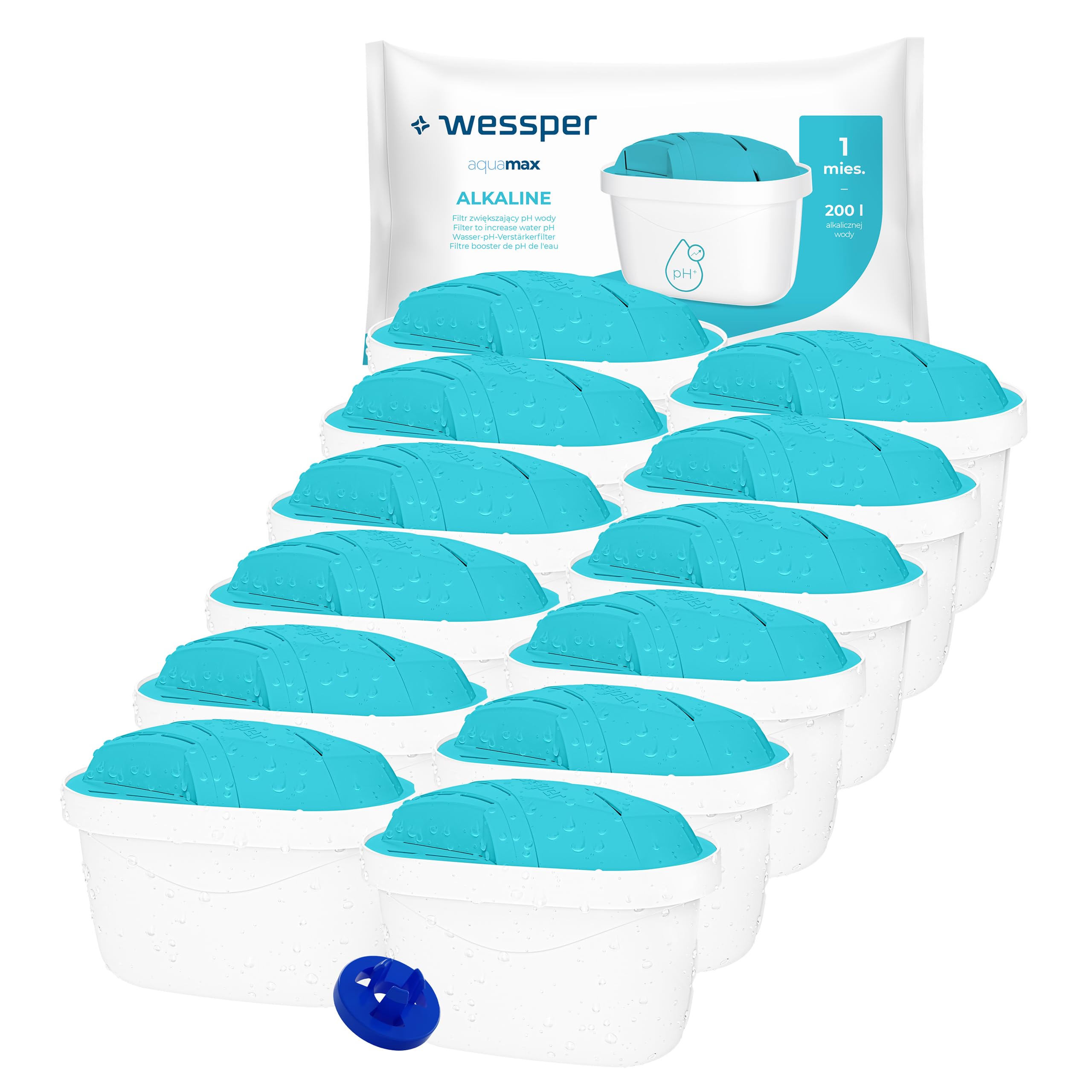 Wessper Wasserfilter Alkaline 12 Stück | Ersatz für Dafi Unimax Aquaphor A5 BRITA Maxtra+ PHILIPS AWP212/10 Wasserfilter-Kanne | Wasserfilterkartuschen Reduziert Chlor & Kalk | Reineres Wasser