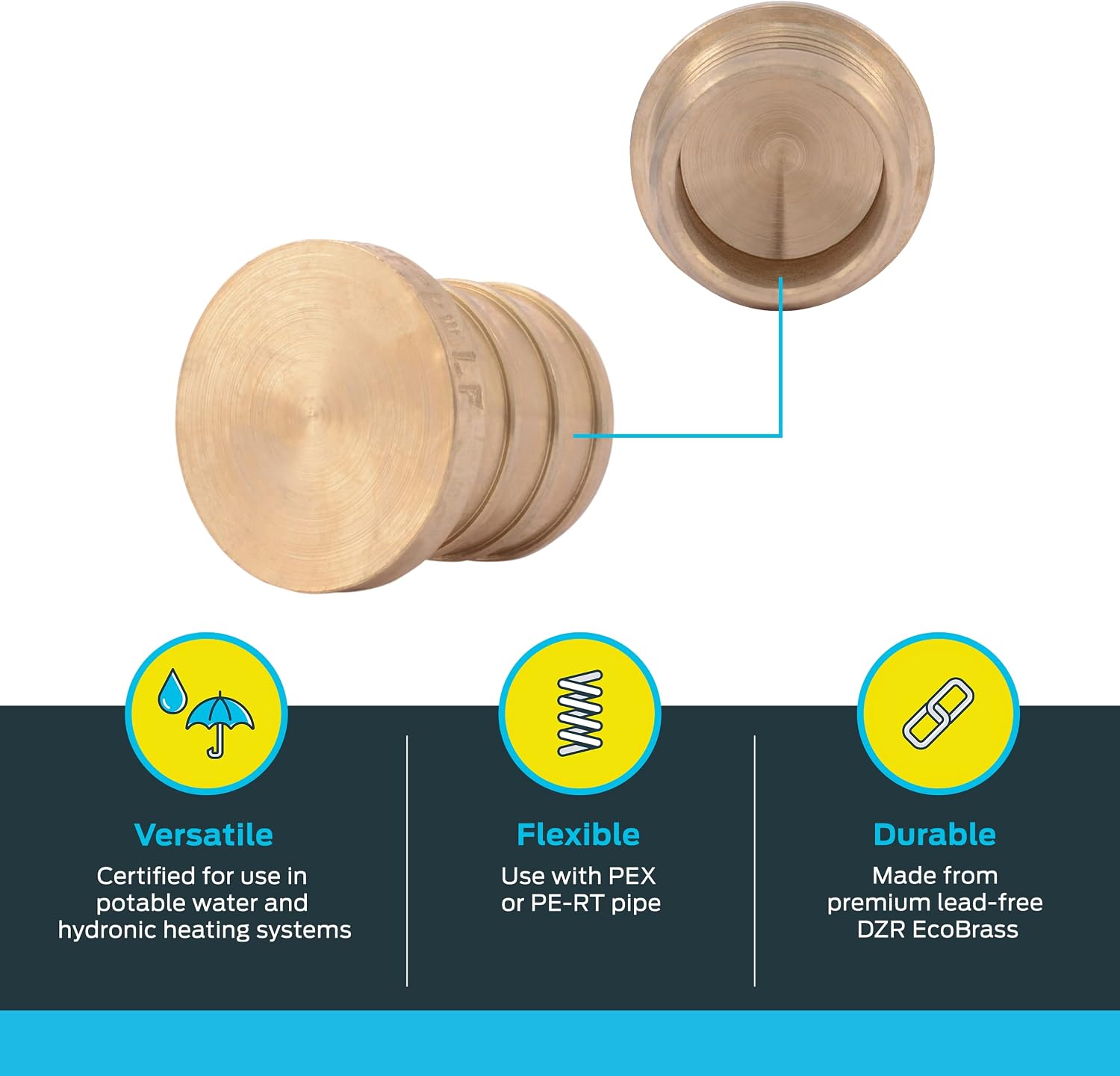 SharkBite 3/4 Inch Crimp Plug, Pack of 25, Brass Plumbing Fitting, PEX Pipe, PE-RT, UC518LF