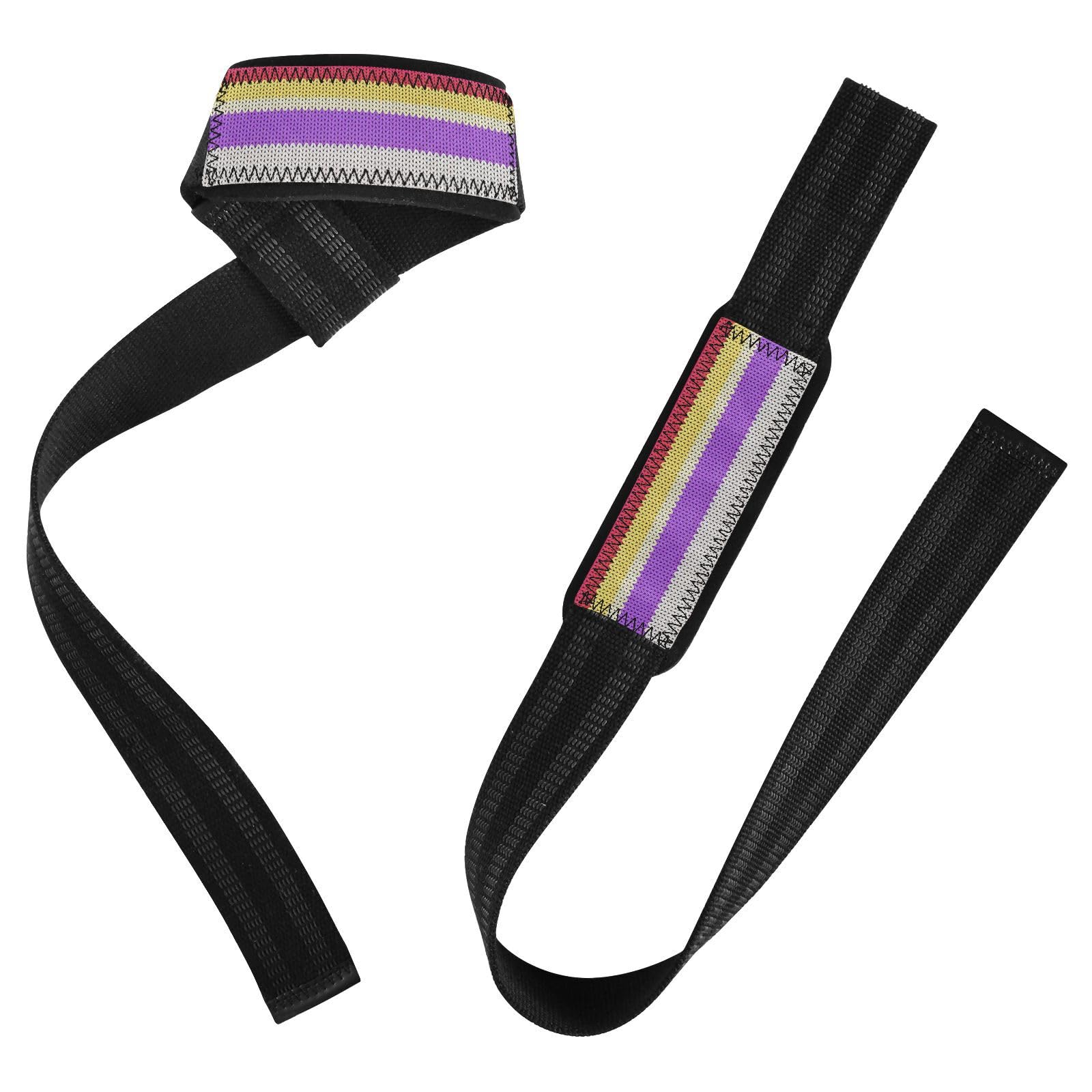 STAYTOP Colorful Stripes Wrist Straps for Weightlifting,Lifting Straps with Neoprene Cushioned Wrist Padded and Anti-Skid Silicone for Strength Training,Bodybuilding,Deadlifting