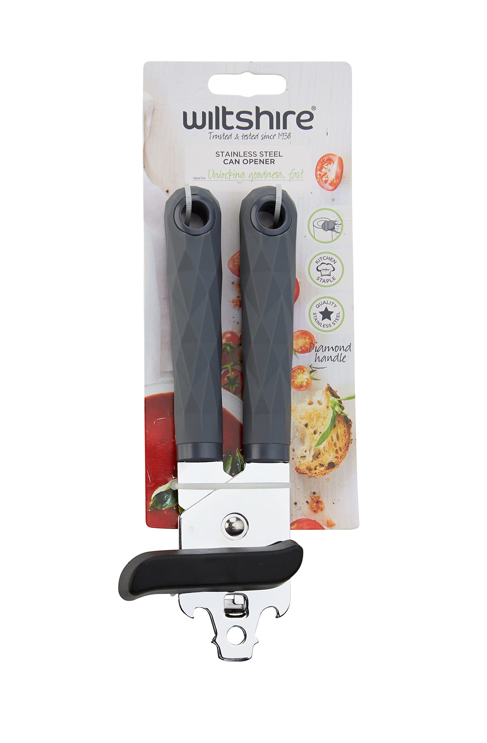 Wiltshire Diamond Handle Can Opener, Tin Opener, Dimensions, 20x5x3cm, Colour, Black, Grey, Grey Black Can Opener - Image 4