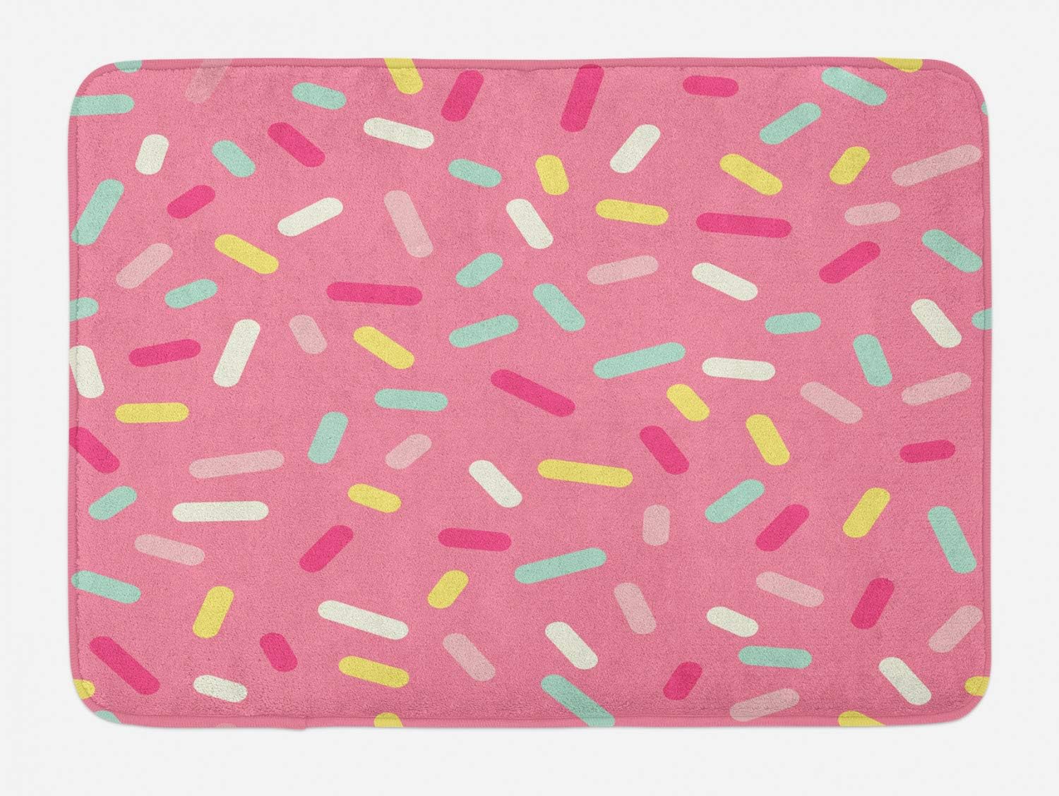 Ambesonne Pink and White Bath Mat, Abstract Pattern of