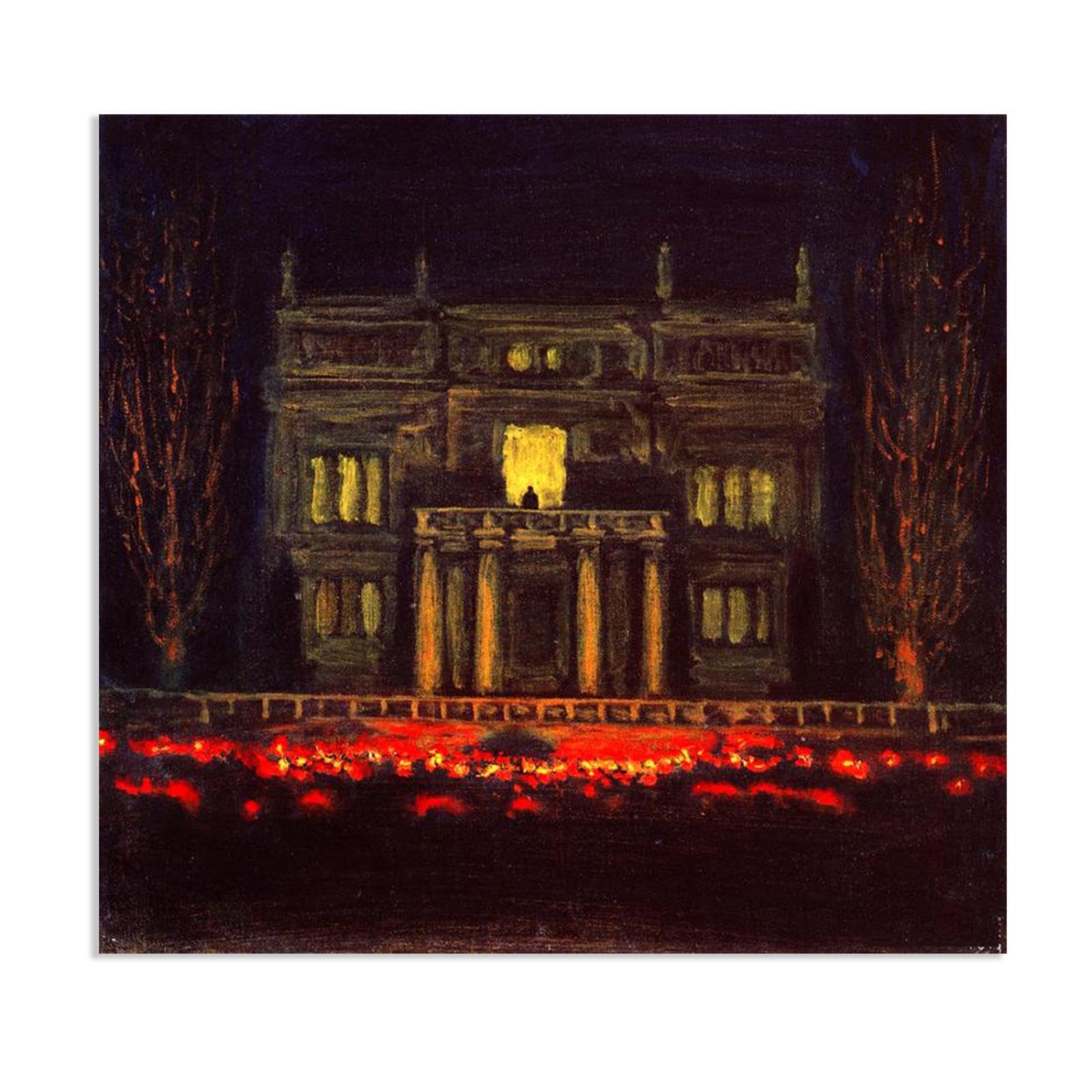 Hau3sh3a Franz von Stuck Wall Art Print Torchlight Procession Franz Stuck Painting Reproduction Artwork Abstract Classic Wall Decor for Living Room Bathroom Office 60x60cm(24x24in) Frameless