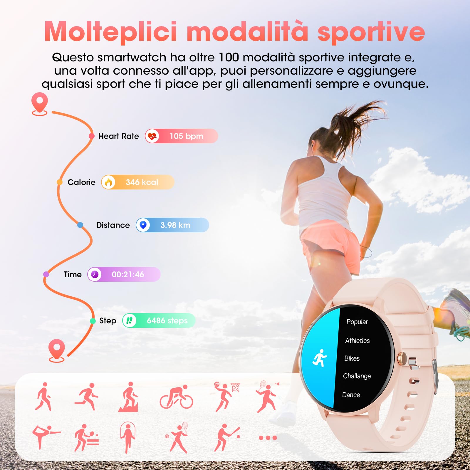 Smartwatch Uomo Donna Chiamate Bluetooth e Risposta Vivavoce, 1.39" Orologio Sport Fitness Tracker Cardiofrequenzimetro, Contapassi, Monitoraggio del Sonno, Smart Watch Compatible con Android iOS