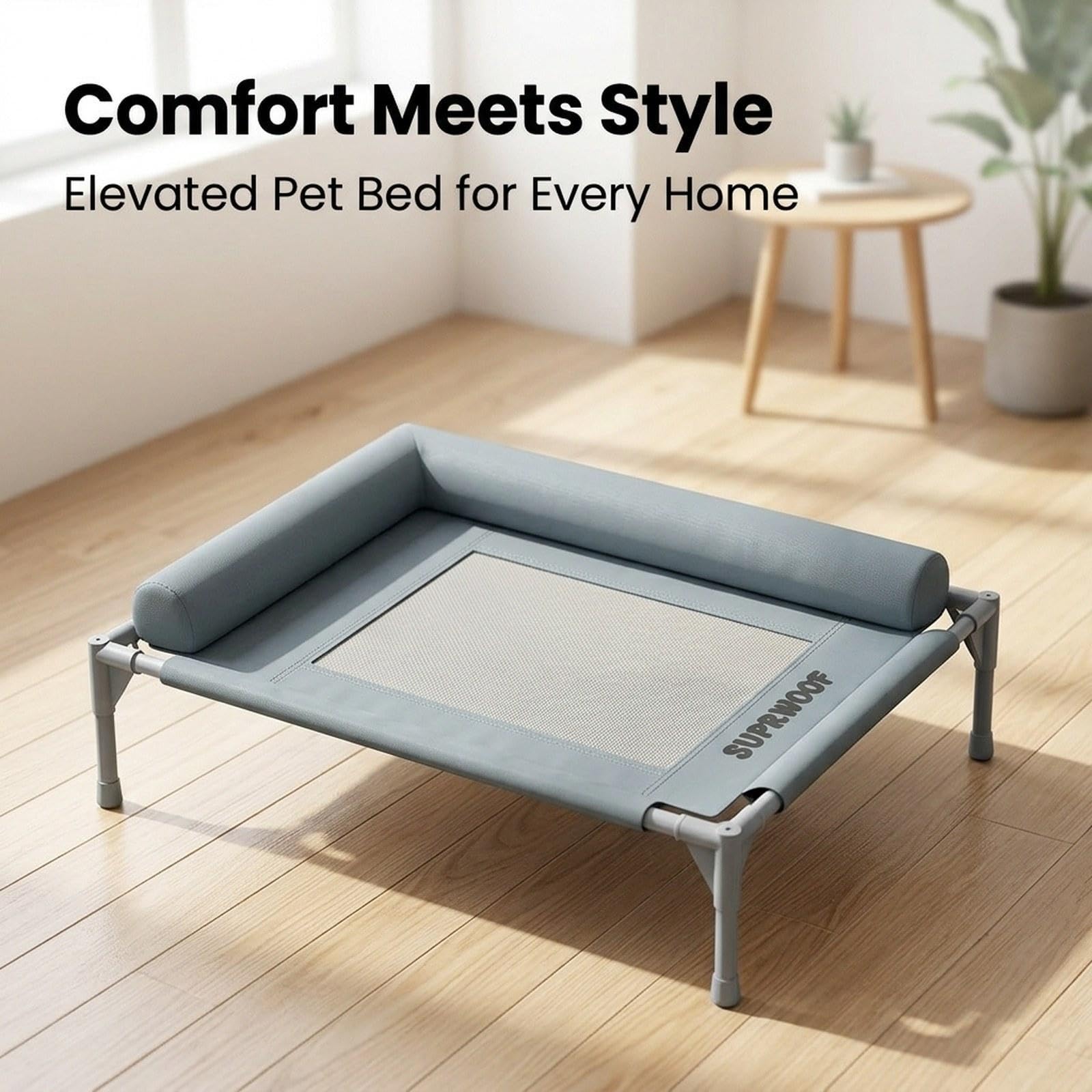 Letto Rialzato per Cani Cuccia Elevata per Animali con Tubo in Acciaio Tessuto Oxford Lavabile Traspirante con Cuscino Inclusa Adatta per Uso Indoor O, S