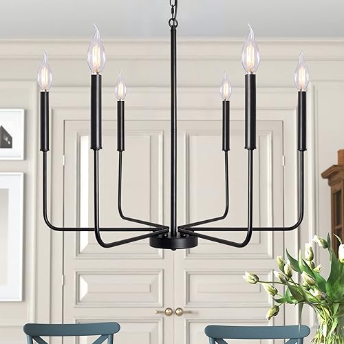 ALISADABOY Candelabro negro de granja para comedor, 6 luces rústicas colgantes para sala de estar, cocina, isla, vestíbulo, entrada, dormitorio,