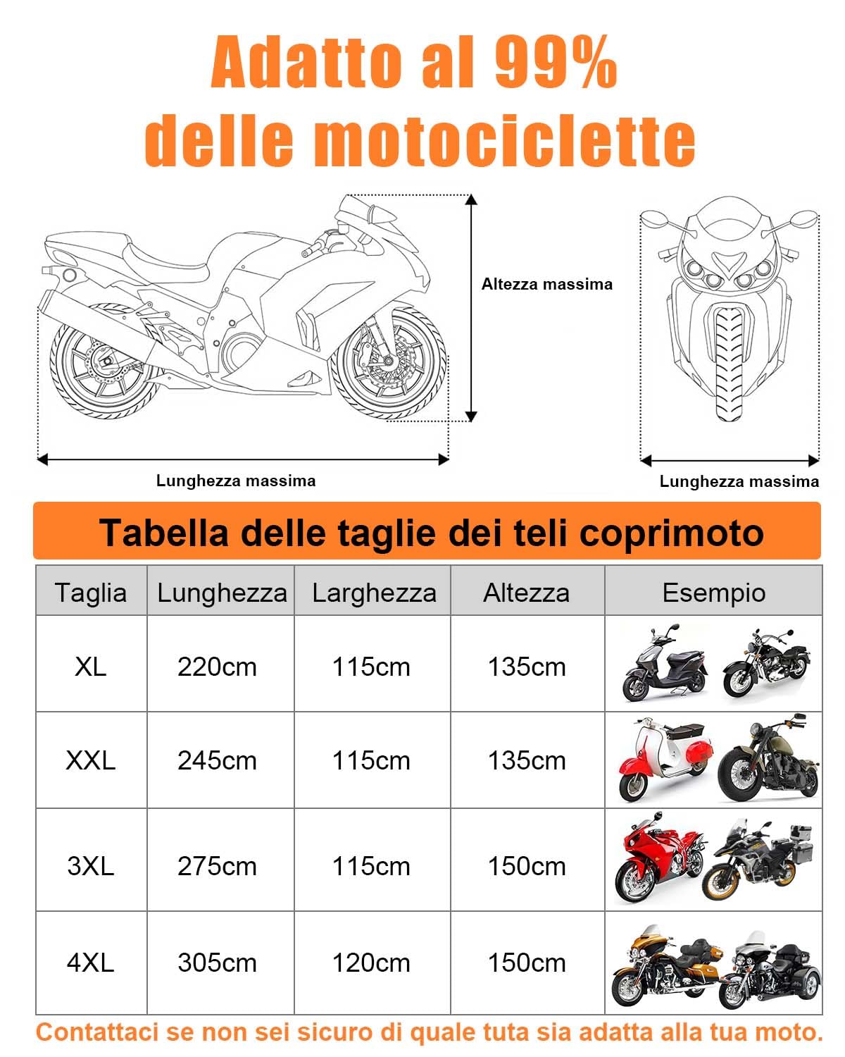 Telo Moto, Completamente Chiuso Telo Coprimoto da Esterno Resistente Telo Copri Moto Universale per Scooter Motorino Motocicletta Ciclomotori 275x115x150cm