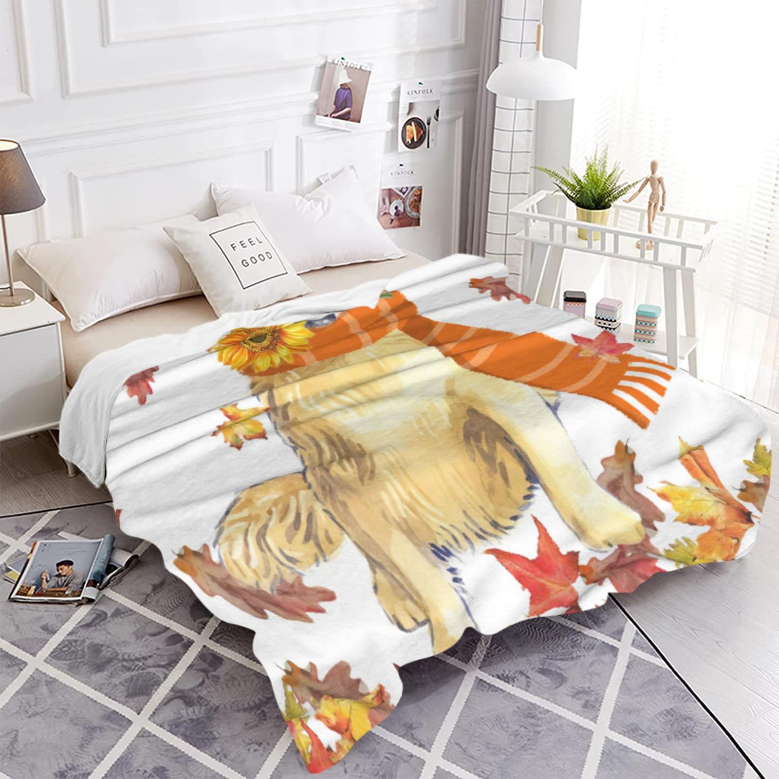 JOOCAR Golden Retriever Throw Blanket Autumn Happy Dog Fall Leaf Blanket Cozy Soft Lightweight Flannel Plush Blankets for Bed Couch Living Room Sofa Chair,60x80 Inch - Image 3