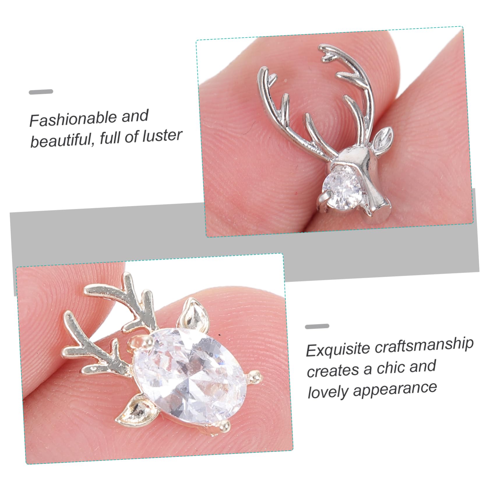 2 Set Accessori Per Unghie Con Design Corno Cervo E Zirconi Charms Per Nail Art Te Per Domestico 16 Pezzi * 2