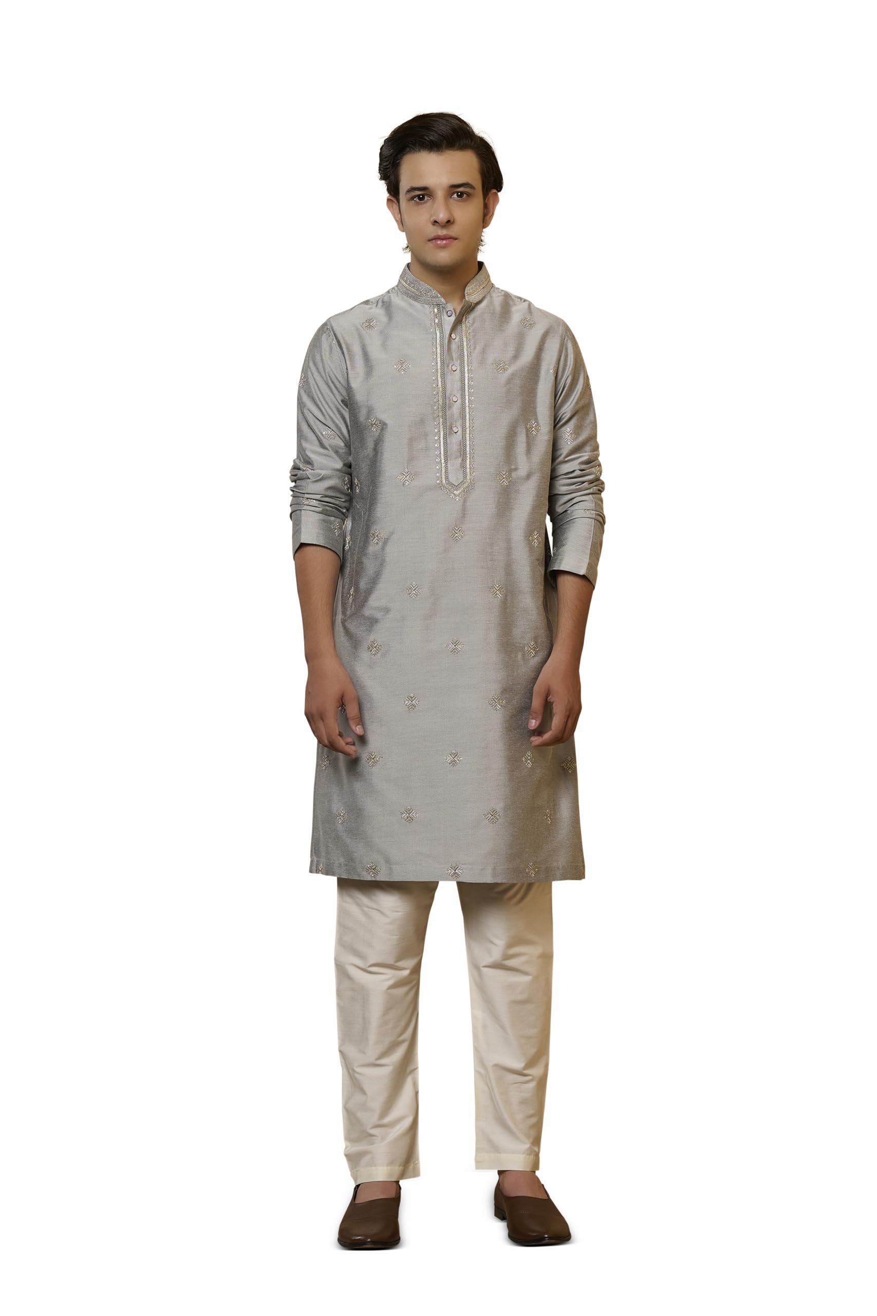 Light Grey Embroidered Kurta Set-image-27