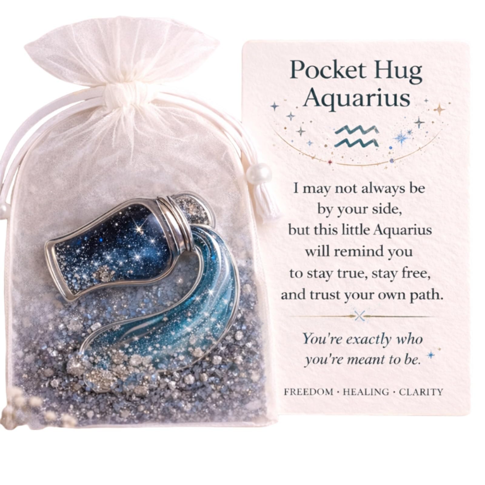 ZBELLO 2PCS Pocket Hug Zodiac Resin Ornament, Sign Astrology Keepsake, Acrylic Horoscope Token Gift, Birthday Present for Friends, Her & Him (Aquarius)