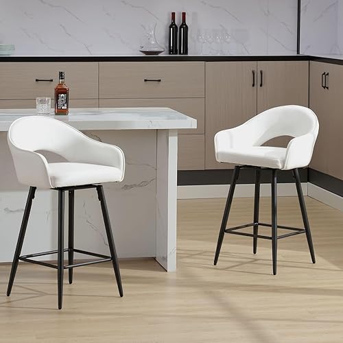 Miniatura 24 de DUOMAY Juego de 2 taburetes de bar giratorios, modernos taburetes de altura de mostrador de 26 pulgadas, silla de isla de cocina tapizada de