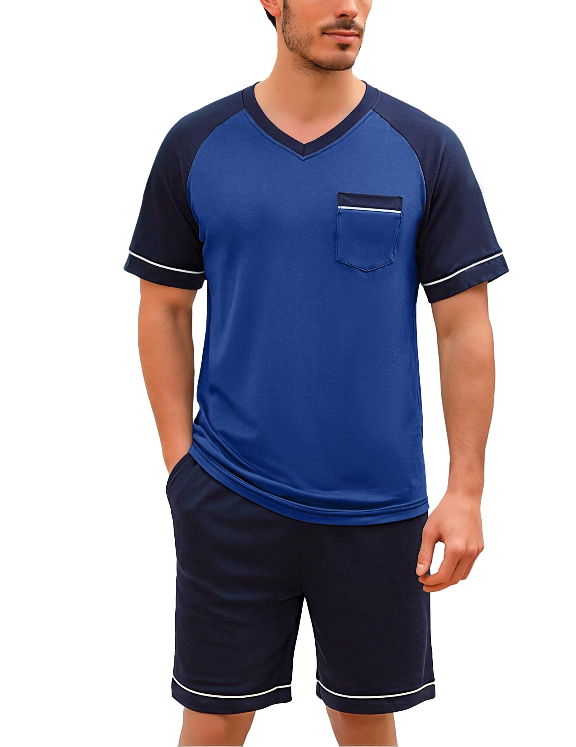 Irdcomps Schlafanzug Herren Pyjama Kurz Shorty Sommer Baumwolle Nachtwäsche Set Kurzarm Männer Schlafanzüge