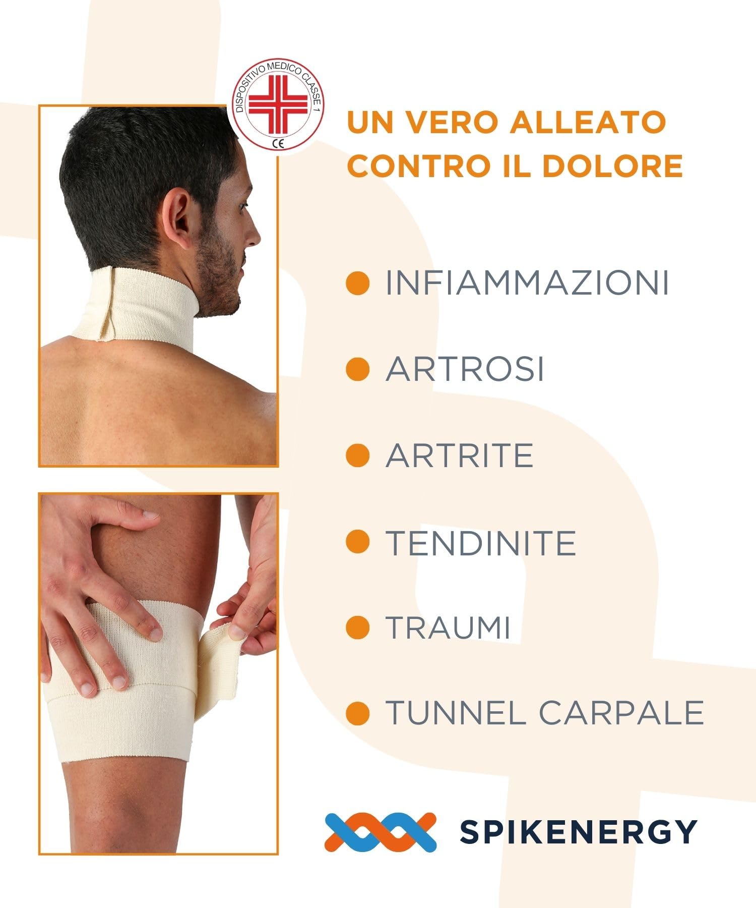 SPIKENERGY Kit 3 Fascia Elastica 35-65-100cm Elettro Magnetoterapia - Polsiera Per Tendinite Polso, Gomitiera Per Epicondilite, Fasce Braccia Gambe Collo, Dispositivo Medico Detraibile - Made in Italy