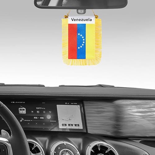 Miniatura 6 de Bandera de Venezuela para colgar en la ventana, mini bandera venezolana de automóvil con borla de poste y ventosa para decoración de espejo