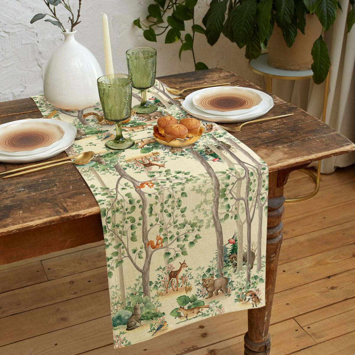 QYUNZS Cabin Bear Deer Table Runner – Rustic Farmhouse Burlap Table Decor, 13x70 Inches - View #8