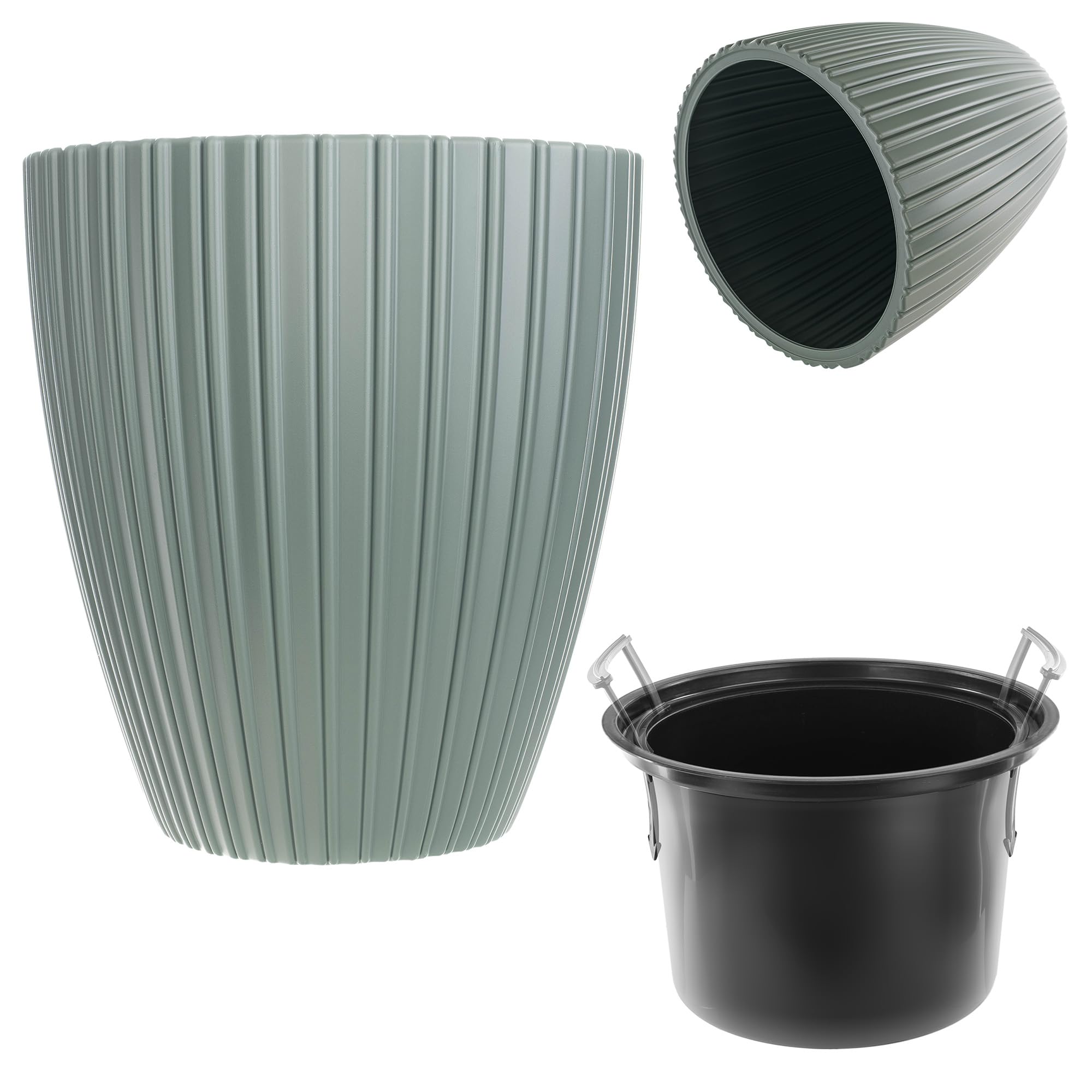 KADAX Pot de fleurs décoratif avec insert intérieur - Rond - En plastique - Pour l'intérieur et l'extérieur - Vert - 40 cm, K10160