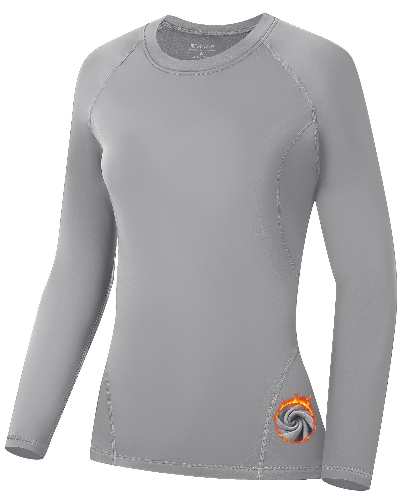 Runhit Thermoshirt Damen Langarm Sportshirt Laufshirt Fleece Kompressionsshirt Thermo Funktionsshirt Base Layer für Ski Laufen, Fitness Yoga und Wintersport