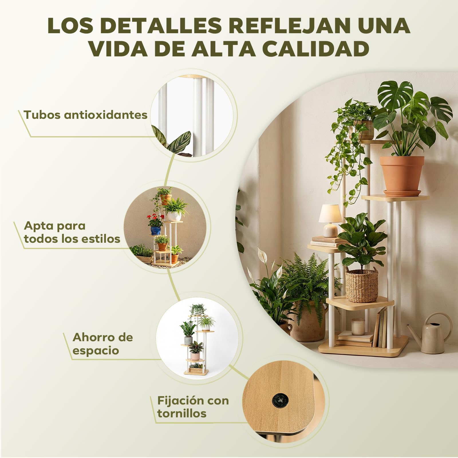 Ribech Soporte para Plantas de Interior Estante para Plantas 5 Niveles, Soporte de Flores de Metal para Interior/Exterior, Jardineras para Balcón Salón, Blanco — view 3