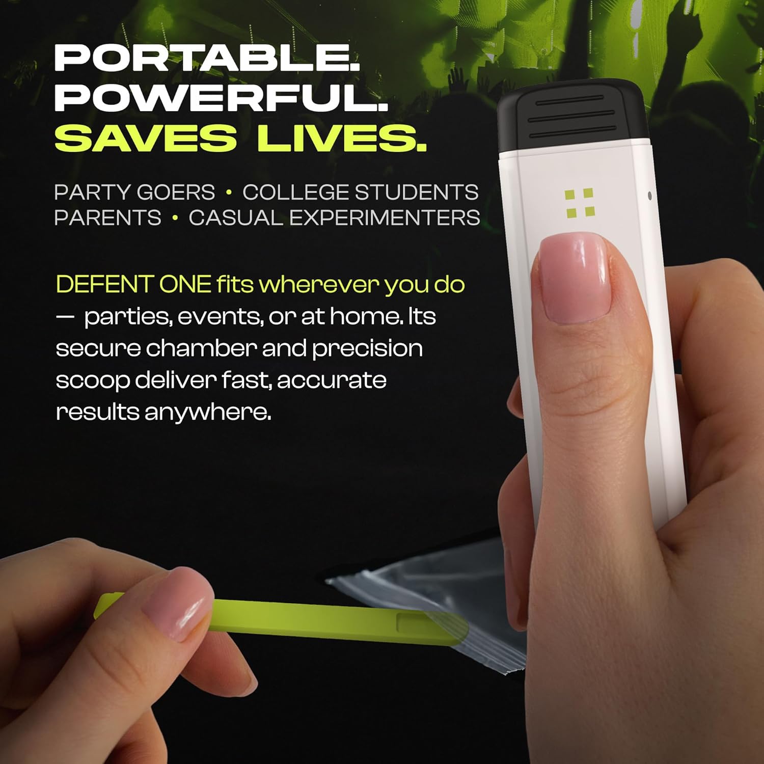 DEFENT All-in-One Fentanyl Detection Device - Single-Use, Patented Testing for Instant, On-The-Go Detection at Festivals, Concerts, Parties, Colleges & Home-Alternative to Test Kit & Strips