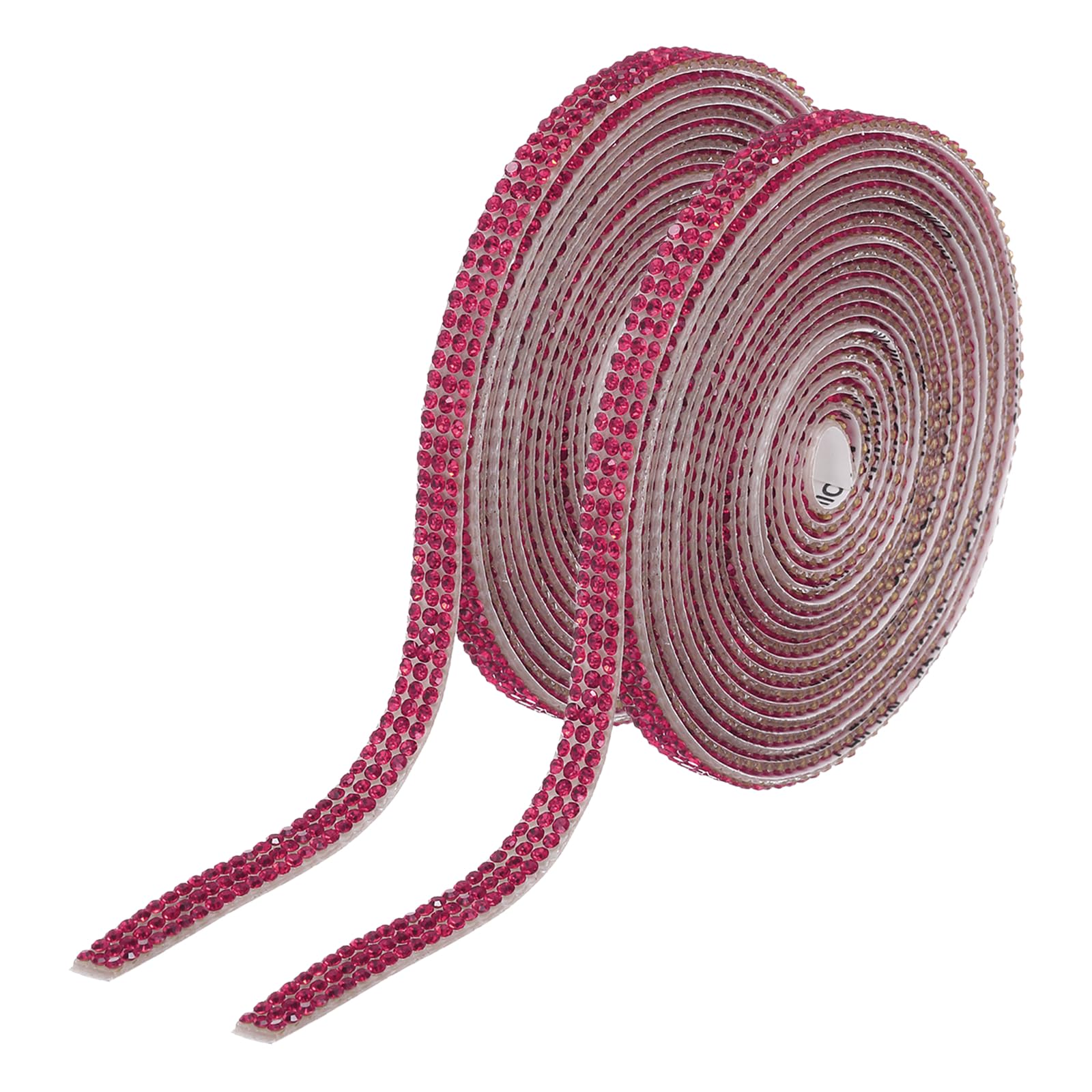 sourcing map 2Pcs Rhinestone Ribbon Self Adhesive Crystal Rhinestone Strips 0.66cm x 3 Yard Bling Rhinestone Ribbon Roll 3 Rows for DIY Crafts Wedding Clothing Nails Decoration, Rose Red