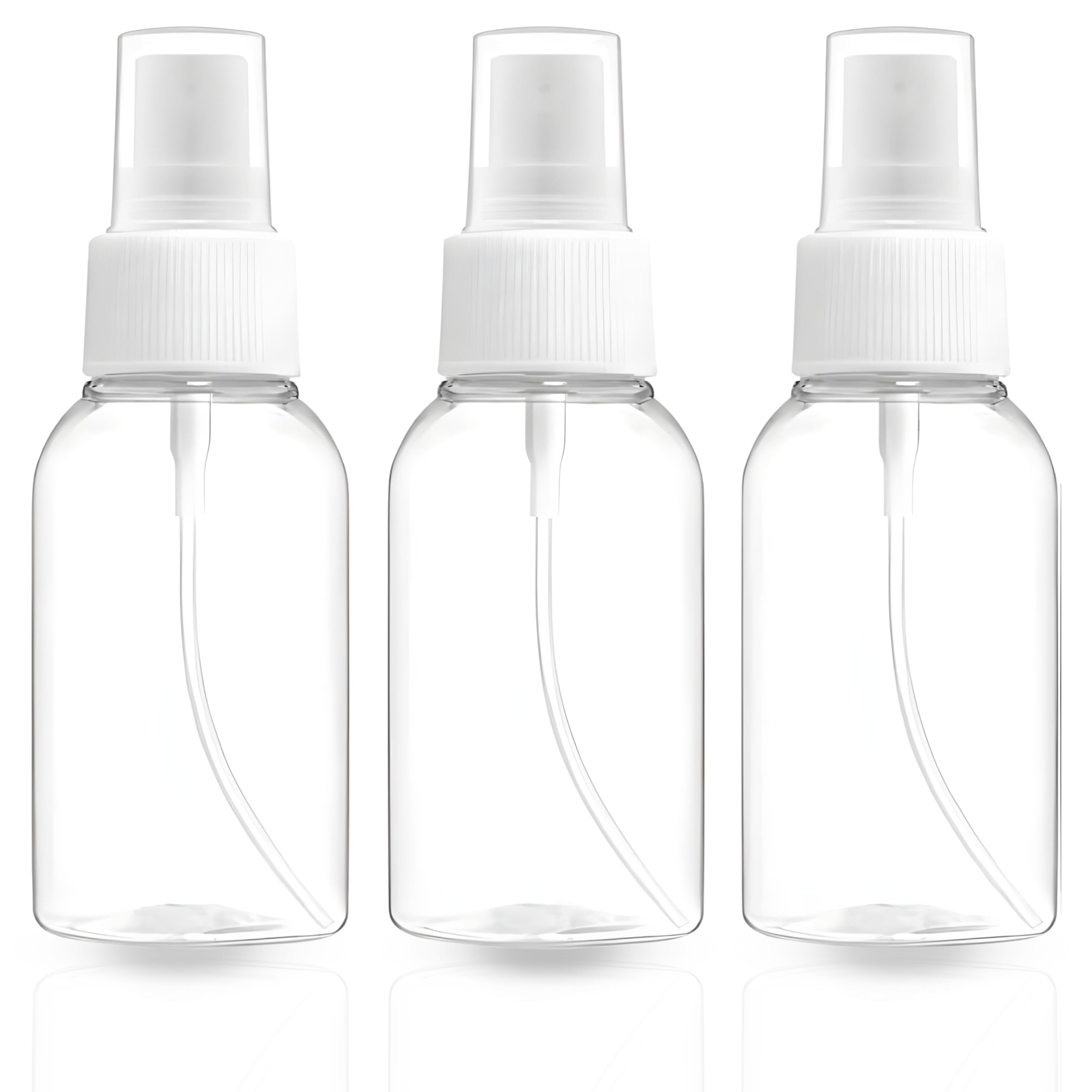ECVV Plastic Spray Bottles,Plastic Spray Clear Empty Fine Mist Plastic Mini Travel Bottle Set Bottles Refillable Liquid Containers 50ml (2oz) (3PACK)