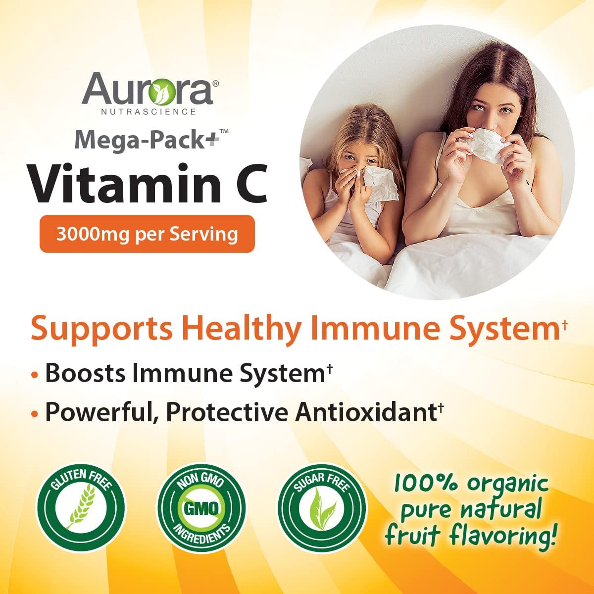 Aurora Nutrascience Mega-Pack Liposomal Vitamin C, Immune System Support, 3,000 mg per Serving, Gluten Free, Non-GMO, 32 Single Serve Packets, 15mL,16 oz (480 mL)