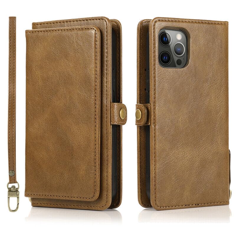 Étui portefeuille cuir iPhone 16 Pro Max marron : protégez vos cartes et votre écran