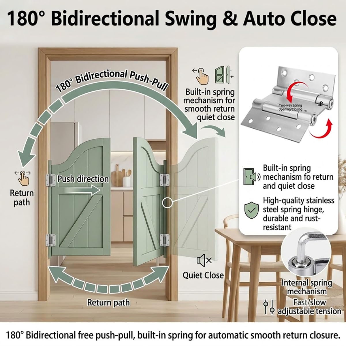 Porte battante double, porte Saloon en bois porte pivotante avec charnière | Portes Battantes 70-150cm large, Porte de Séparation pour intérieur couloir cuisine café bar(Noir,W110 x H90cm)