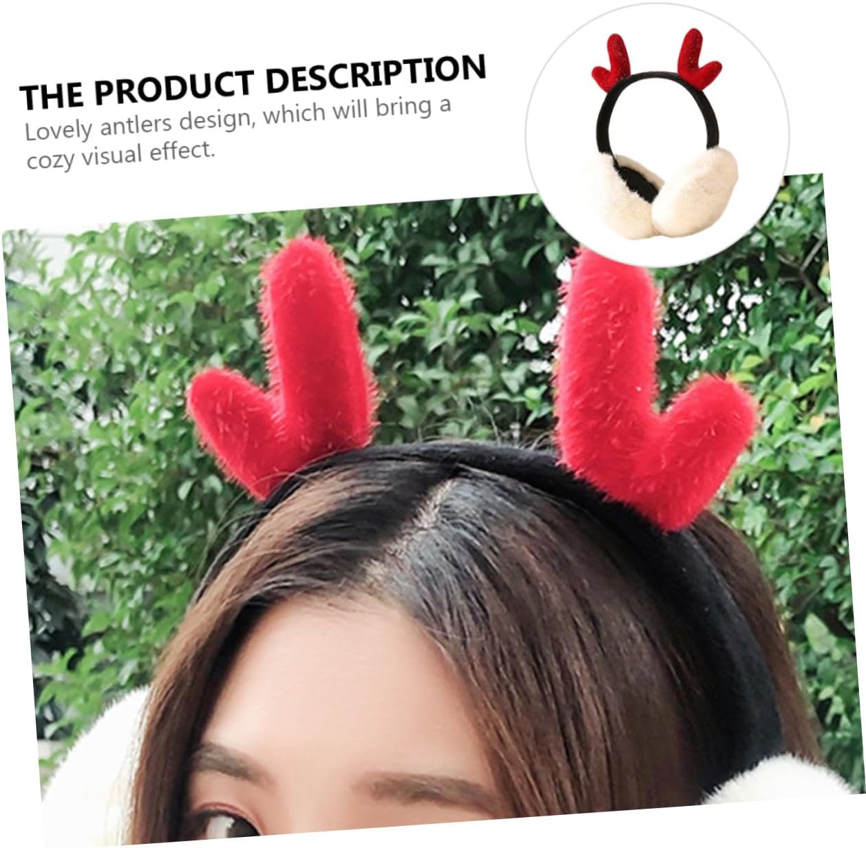 Alipis Ladies Winter Earmuffs Plush Ear Warmers with Foldable White Headband and Festive Antler Decor Soft Ear Covers for Outdoor Cold Weather