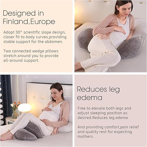 Miniatura 5 de BATTOP Almohada de cuña de embarazo para soporte del vientre, almohadas de embarazo portátiles para apoyar las piernas, espalda, rodillas, almohada
