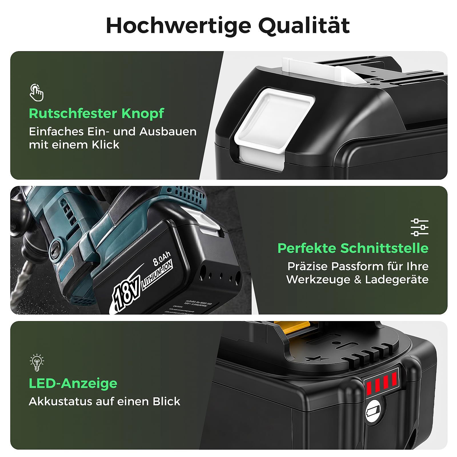 4 Stück Ersatzakku für makita akku 18v 8Ah