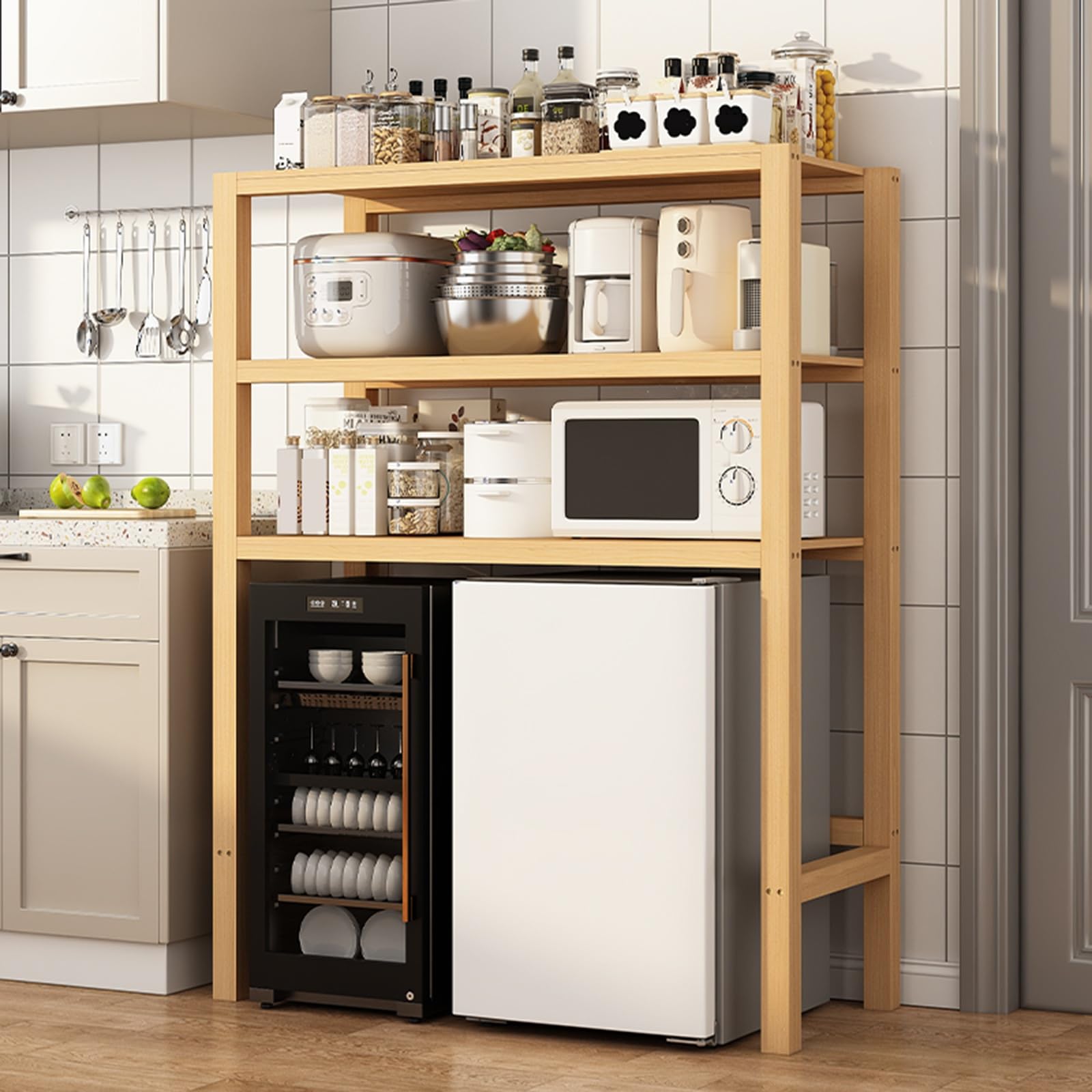 Amazon.com: Solid Wood Mini Fridge Stand with Storage, Heavy Duty