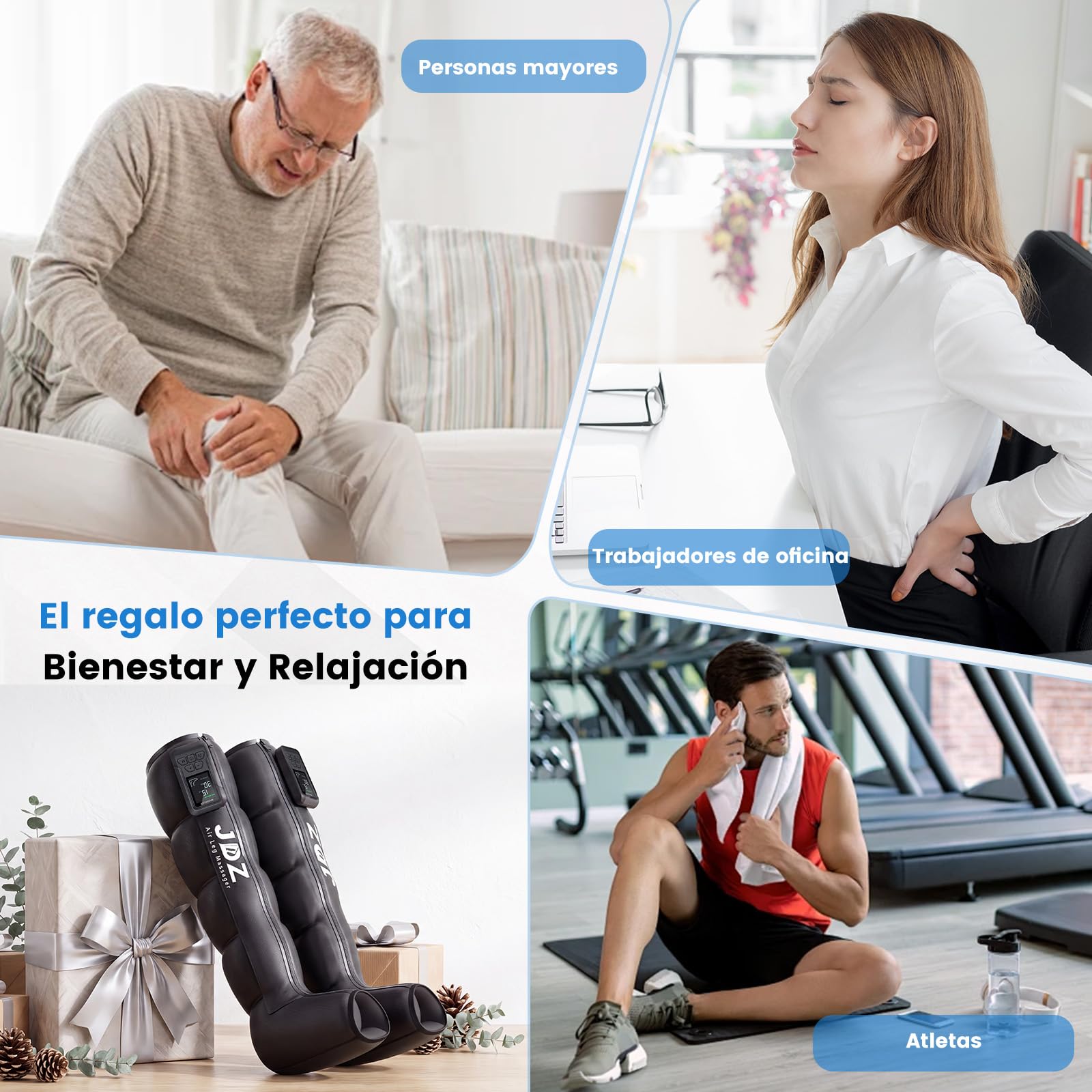 Presoterapia para Casa Relax Inalámbrico con 5 Cámaras de Aire, Botas Presoterapia Piernas Deporte con 3 Temporizadores para Pies Pantorrillas Muslos Confort Piernas Cansadas Relajación Muscular - XL