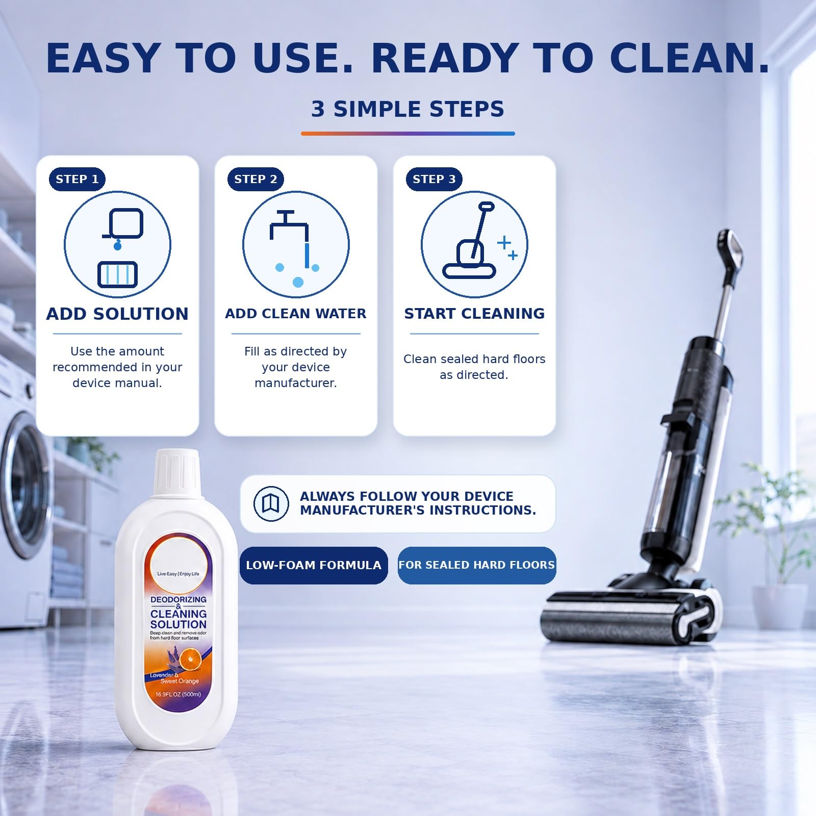Detergente per Lavapavimenti, Compatibile con Tineco, 4 x 500 ml | Compatibile con iFLOOR e FLOOR ONE S3, S5, S6, S7 e S9 senza vapore; 4 flaconi da 500 ml, due profumazioni