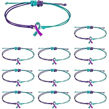 MOSOTECH 10 Pcs Suicide Prevention Awareness Bracelets with Independent Small Package of Each Piece, Adjustable Cord Purple Teal Ribbon Braided Bracelets for Women Men, Charity Campaign Supplies