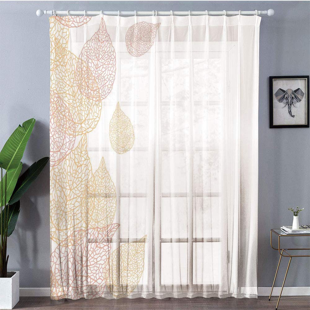 Amazon 2枚100x198cm 夜も透けにくいミラーレース Uvカット ミラーカーテン 形状記憶加工 可愛い部屋飾り 葉 秋の葉のイラストスタイリッシュなモダンパターンロマンチックなシンプルなアート装飾的な柔らかい色 コーラルゴールド カーテン ブラインド オンライン通販