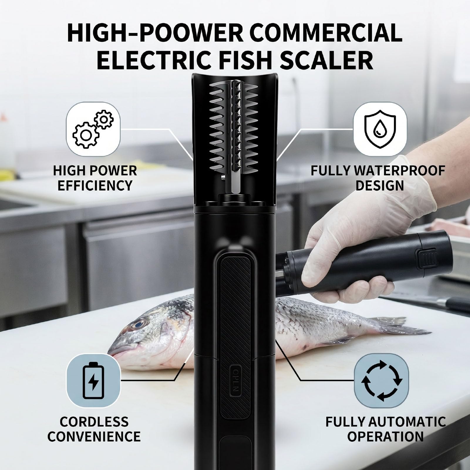 Escamador de Pescado Eléctrico, Automático Inalámbrico e