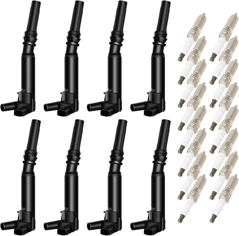 Kit de bobinas de ignição OCPTY UF631 com velas de ignição para Ford F-150, F-250 e F-350 Super Duty 6.2L – 8 bobinas e 16 velas