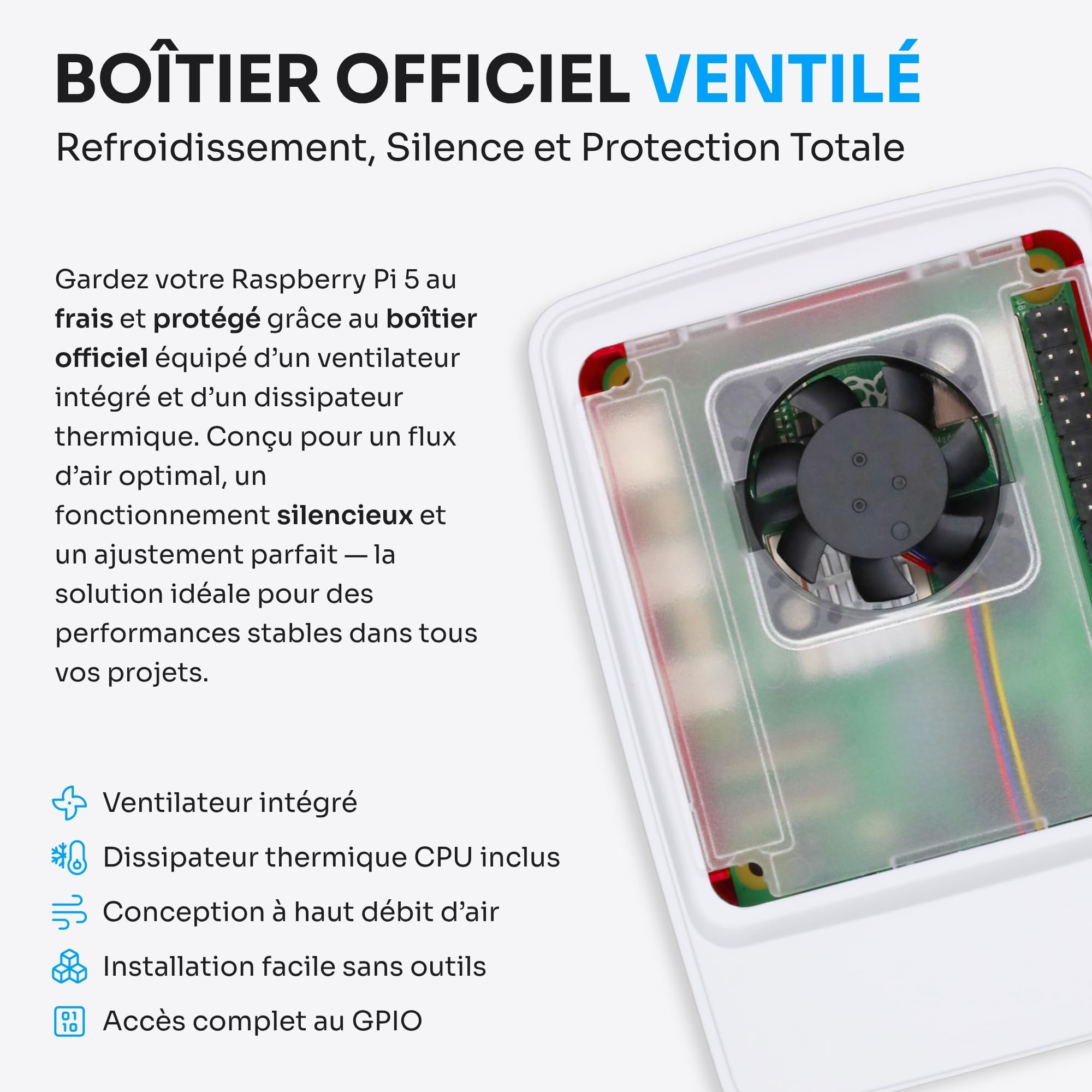 Starter Kit pour Raspberry Pi 5 4 Go | Carte MicroSD 64 Go | Alimentation 27 W | Boîtier avec Ventilateur Intégré et Dissipateur Thermique | Câble Micro-HDMI 4K 60 Hz