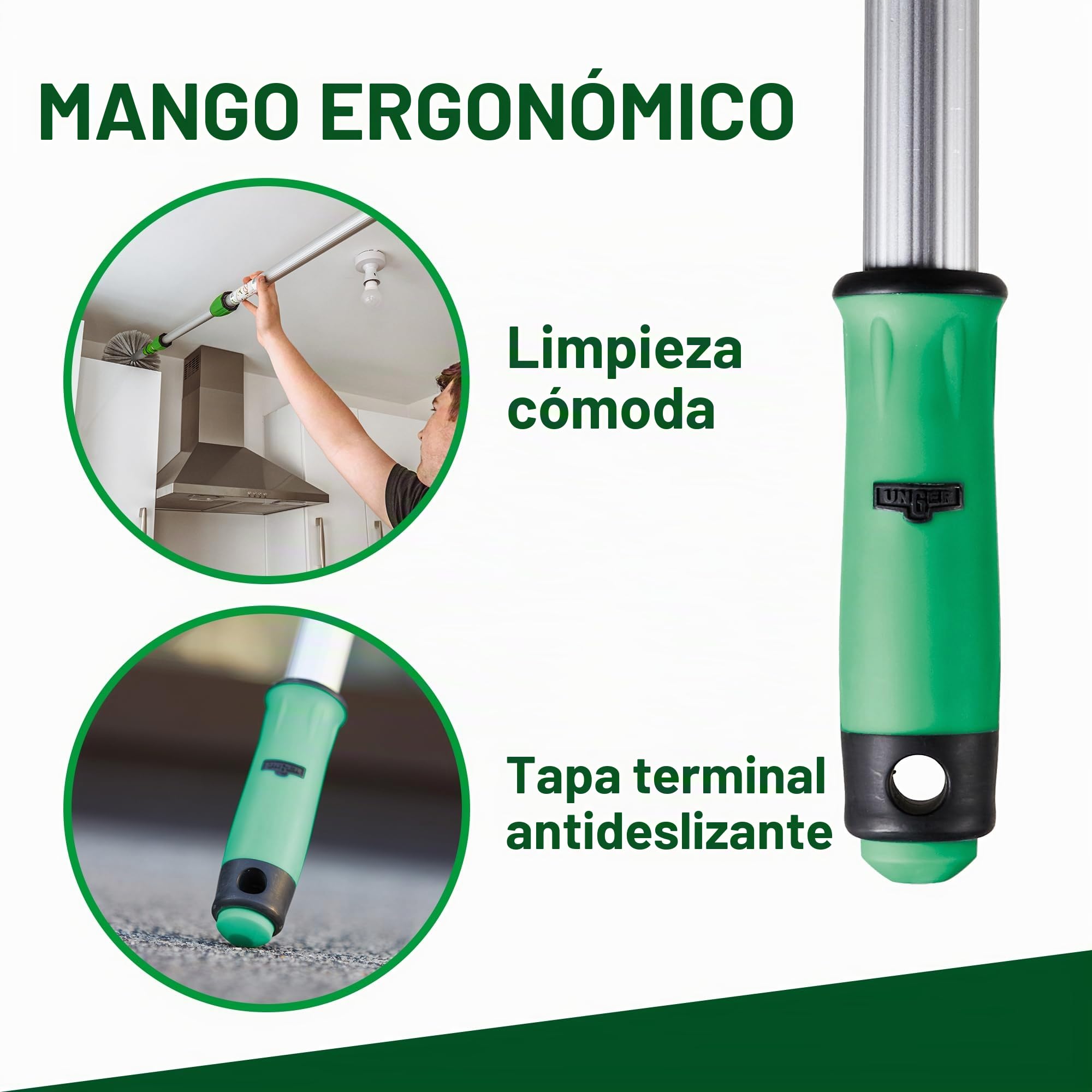 Unger OptiLoc 1,25 m Varilla telescópica (compatible con herramientas de limpieza de ventanas, mango ergonómico, punta antideslizante, bloqueo de dos componentes) EZ120
