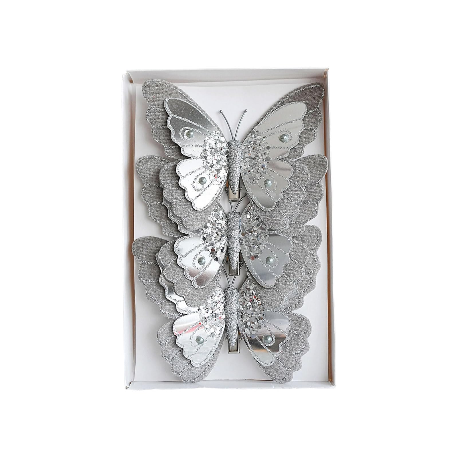 Delicate Two Tone Butterfly Ornaments Set of 3 Ideal Seasonal Hanging Decorations for Christmas Decor and Wrapping Easy Install Holiday Accessories