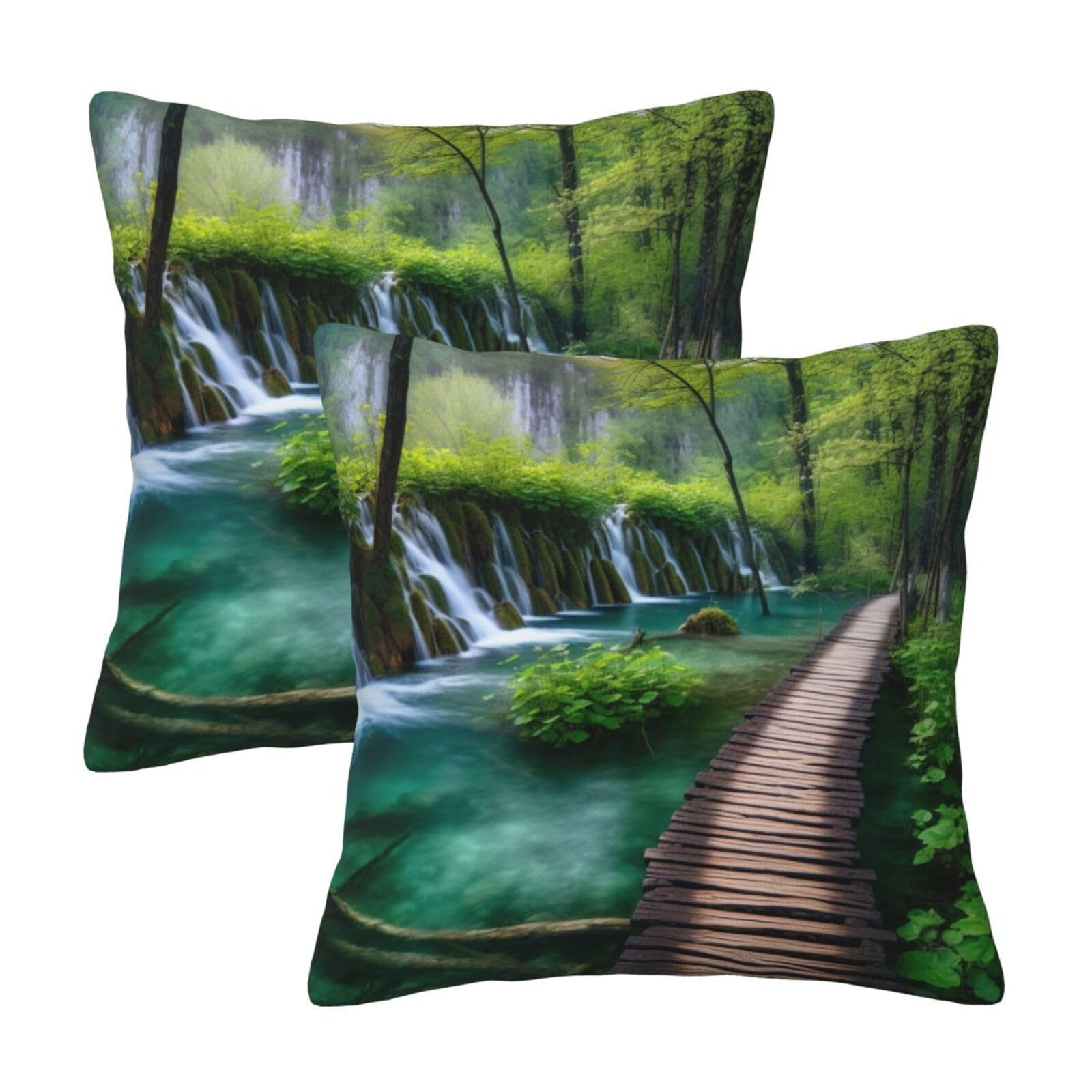 Plitvice Lakes National Park Throw Pillow Cases 2 Pack Square Pillowcases Soft Pillow Protectors for Couch Livingroom Sofa Bed Office Car,30x30 CM