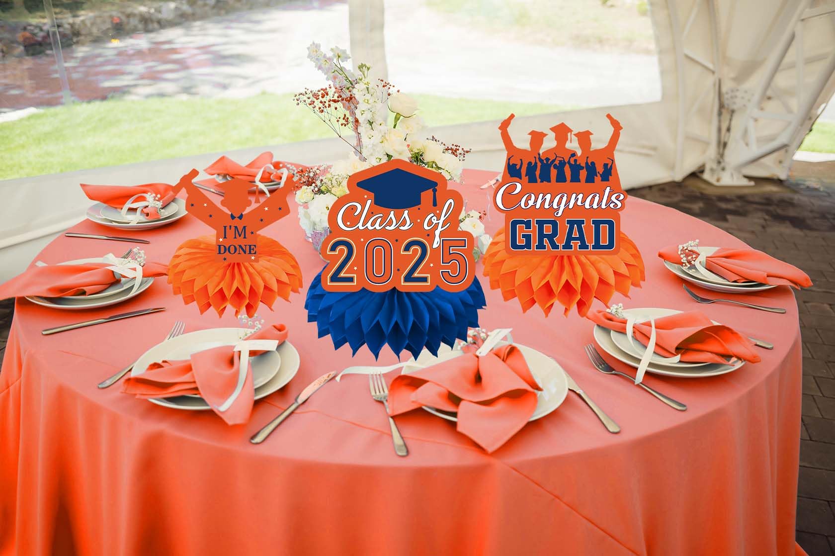 Orange and Blue Graduation Decorations Class of 2025: Graduation Centerpieces for Tables 2025 Graduation Table Decorations, Grad Table Decor for Graduate Party