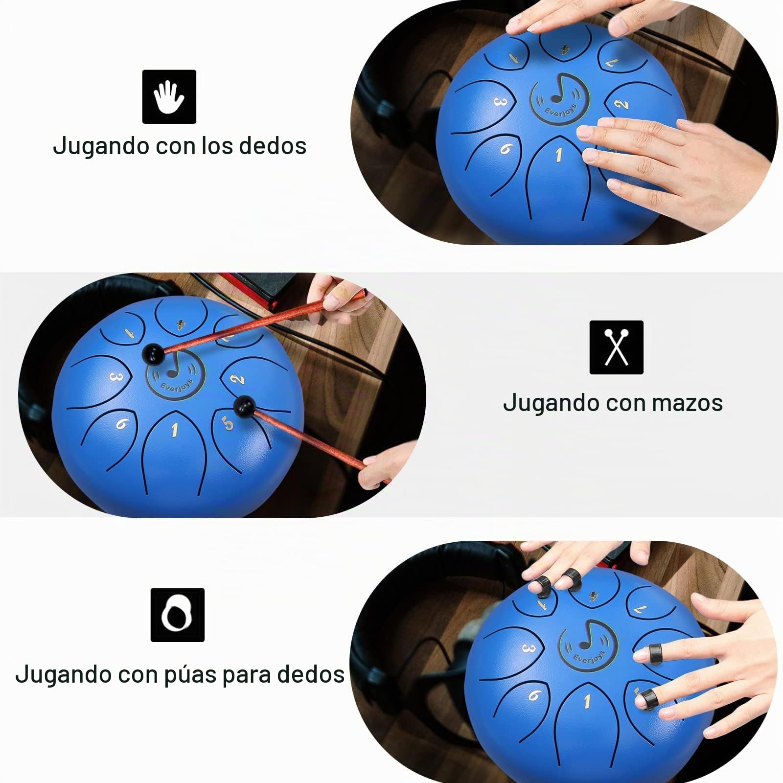 Tambor de lengua de acero de 6 pulgadas y 8 tonos, partitura con bolsa de transporte de martillo…