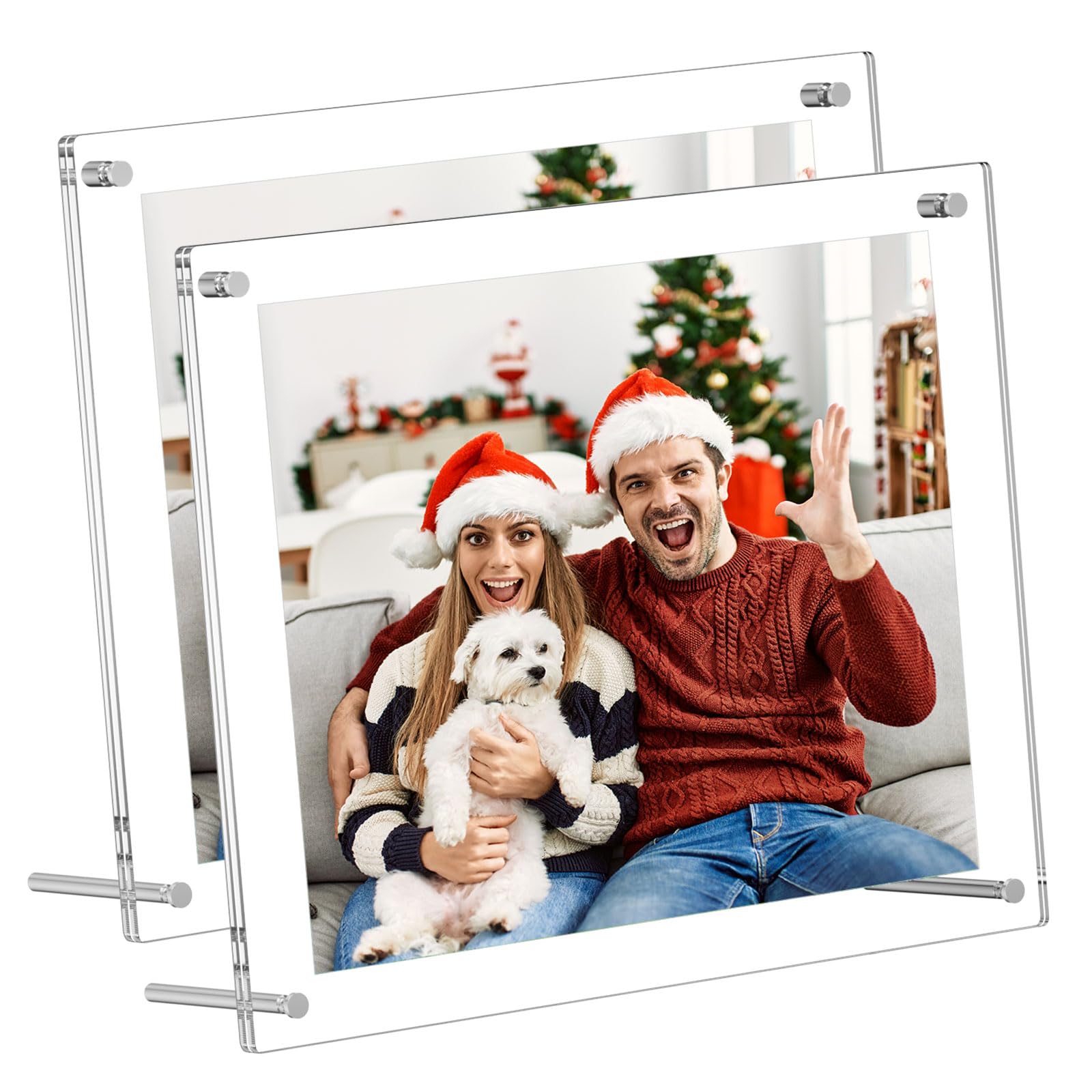 AITEE 8x10 Acrylic Picture Frames 2 Pack, Clear Desk Picture Frames with Stand, Modern Frameless Floating Frames Lucite Transparent Square Cubes Frame for Wall & Desktop Display Gift for Home Office