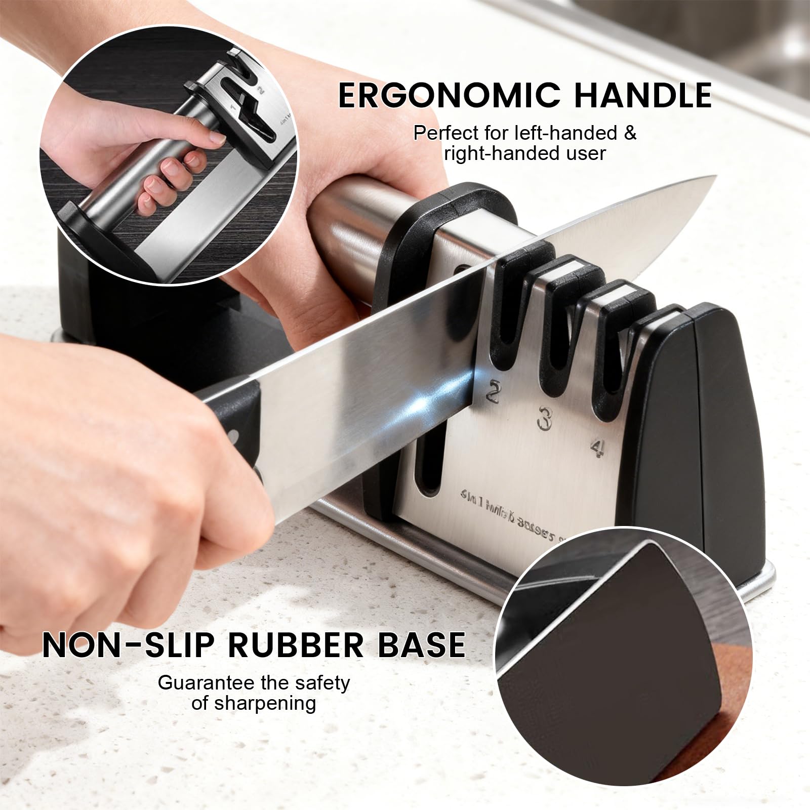 Affilacoltelli Professionale, Affilatore per Coltelli, Affila Forbici, Lima Coltelli, 4 in 1 Affilatore Multifunzione, per Coltelli da Cucina, Coltelli da Lavoro, Forbici