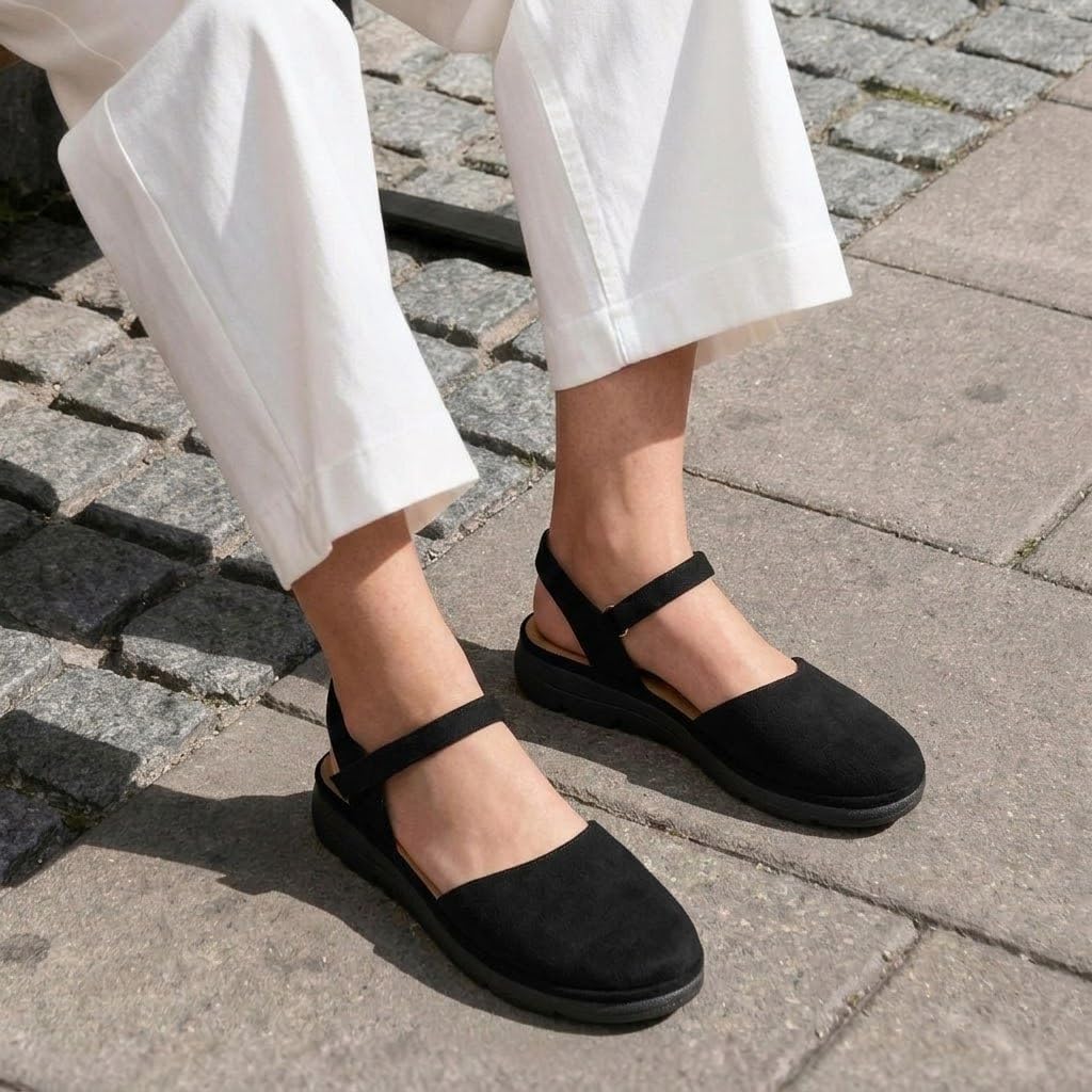 Closed Toe Sandals Women: Comfortable Memory Foam Flats | Summer Dressy Walking Shoes with Adjustable Strap All-Day Comfort Wear for Daily Casual Work Travel
