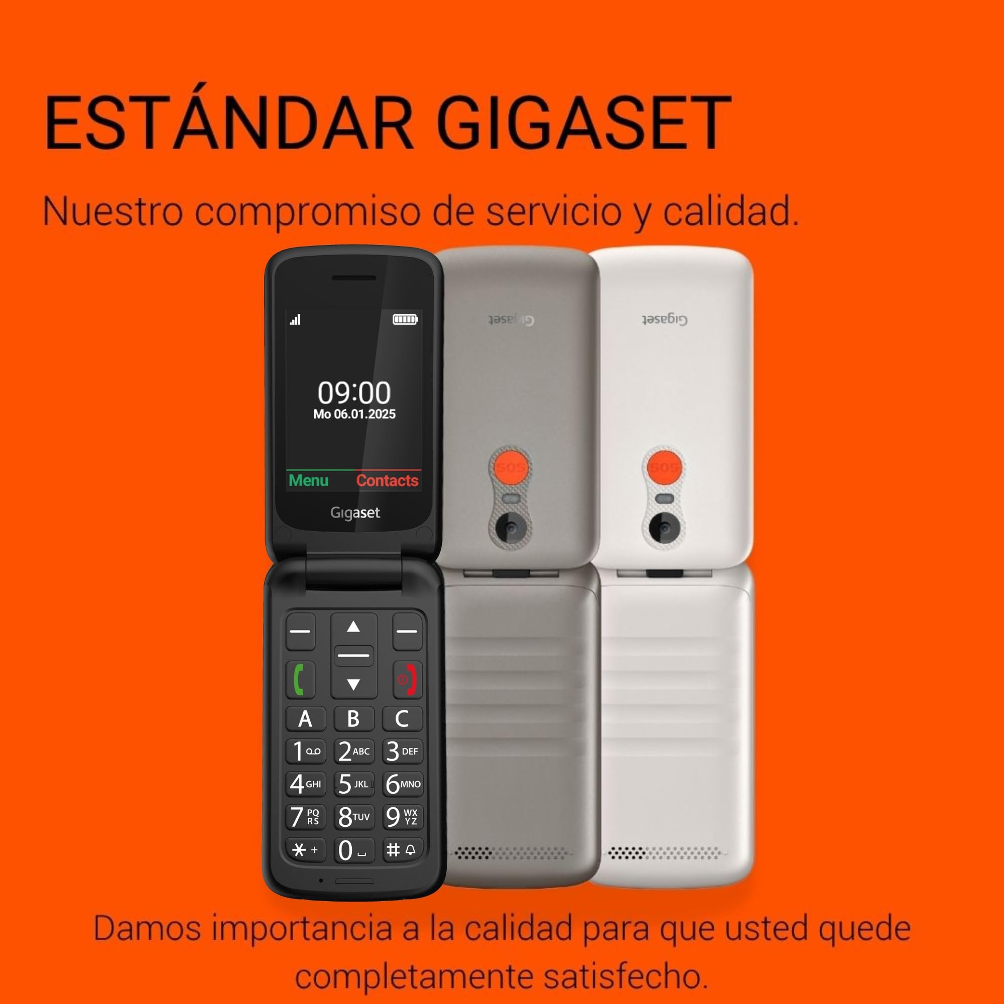 Gigaset GL595 Flip Móvil para Personas Mayores, Botón SOS, Negro | Teclas grandes, resistente a polvo y salpicaduras, sin contrato, pantalla TFT