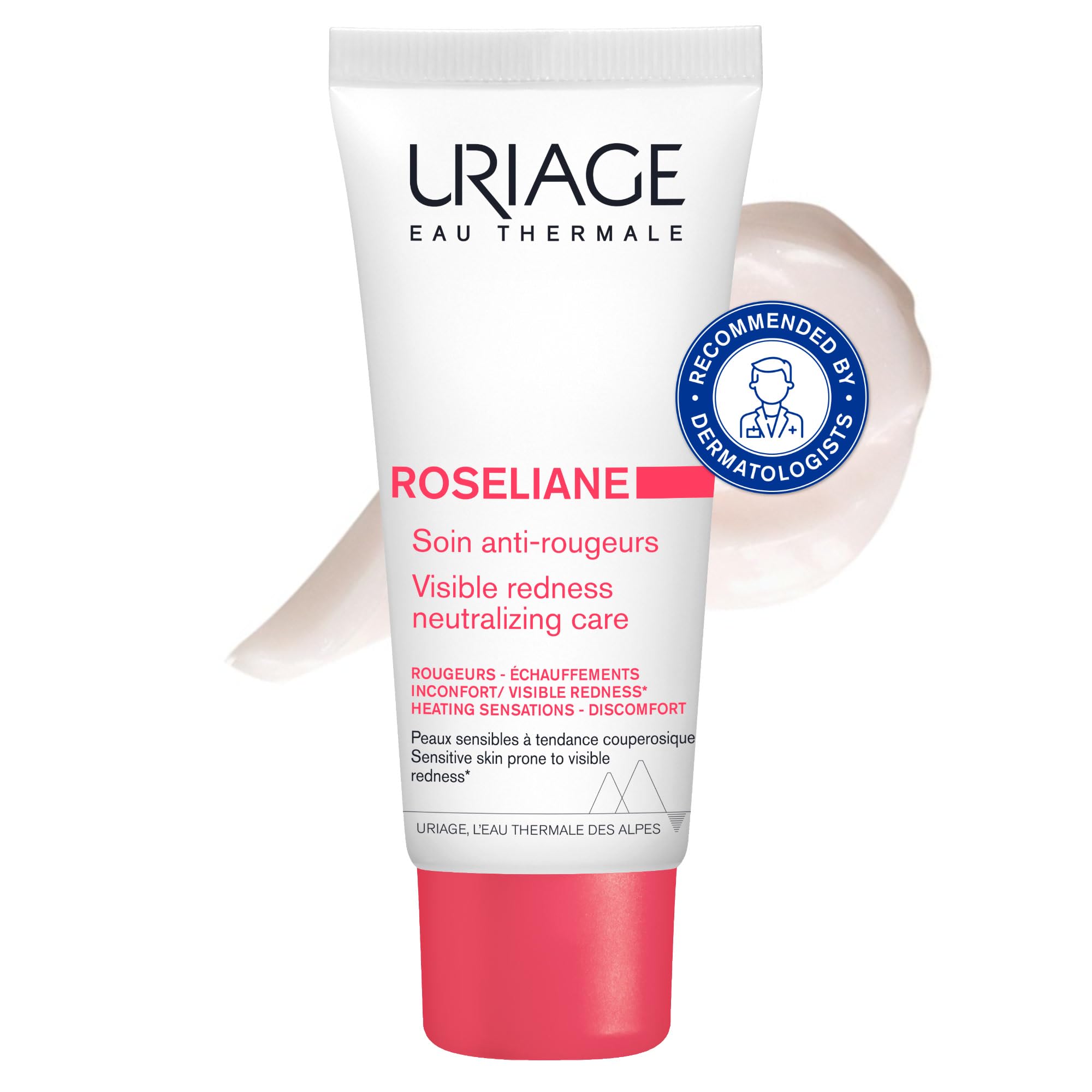 Uriage Roséliane Anti-Redness Face Cream 40ml - Soothes, Hydrates, Reduces Redness of Sensitive Skin Prone to Rosacea - With Shea Butter & Ginseng - Rich Cream, Long-lasting Comfort - Non-comedogenic