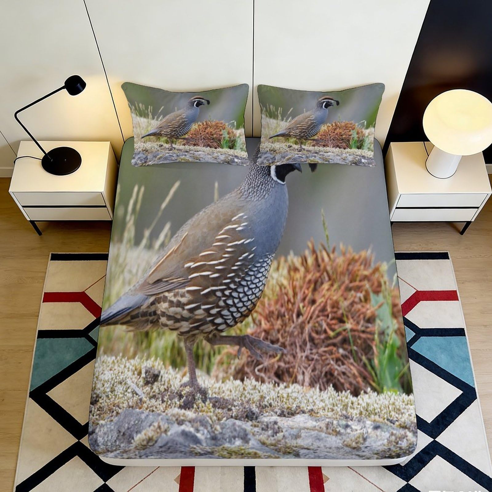 Wtorimpel Style-3 3D Printed Wild Bird Pattern Fitted Sheet Microfiber Deep Pocket Non-Slip Bedroom Bedding Wild Bird Mattress Fitted Cover Washable 200X200x25cm